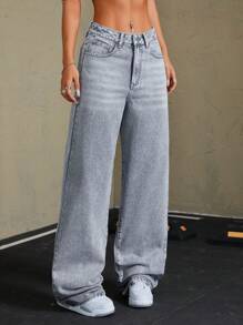 SHEIN Tall 女士休闲雪花洗渐变色阔腿牛仔裤