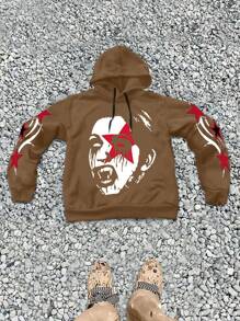Manfinity EMRG Men's Streetwear Graffiti Printed Sweatshirt - Coffee Brown - View 2