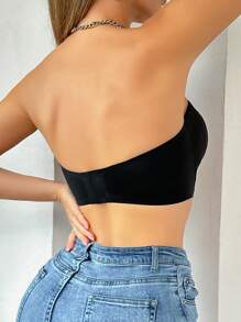 1pc Women Solid Strapless Hook Front Padded Anti-Slip Seamless Bra - Black - View 2