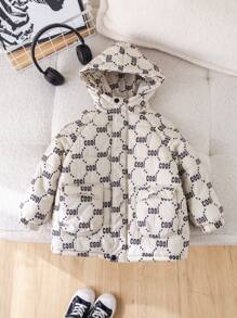 1pc Young Boy Casual Allover Print Padded Coat,Thick Warm Mid-Length Quilted Coat,Winter,Career Day,Back-To-School,Daily Wear,School,Outings,Sports - Black - View 11