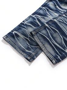 SHEIN Tween Boys Wave Pattern Blue Denim Straight-Leg Jeans - Blue - View 5