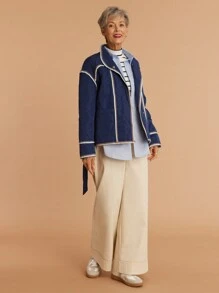 SHEIN LUNE 1 件女士休闲棉服外套 - 藏蓝色 - 查看 4