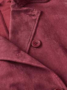 Forever 21 新款秋冬翻领腰带宽松长款风衣 - 酒紅色 - 查看 13