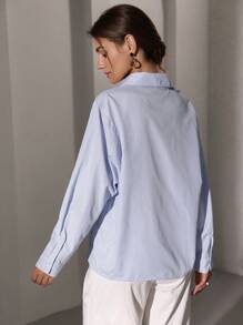 Aveloria Modichic 时尚通勤宽松休闲条纹 3D 褶边长袖女式衬衫