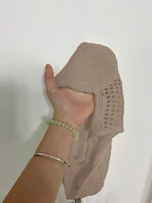 SHEIN Unity Bộ 2 áo len khoét lỗ màu trơn dây mảnh đơn giản, giản dị, đa năng cho nữ và chân váy chữ A - Màu Khaki - Xem 7