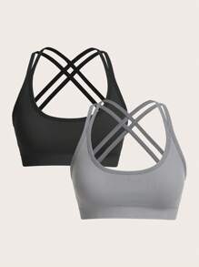 Easithlete Women Seamless Elastic Padded Sports Bra With Multi-Strap Back Design - Multicolor - View 1