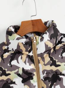 SHEIN Casual Camouflage Print Stand Collar Sleeveless Sports Jacket - Multicolor - View 3