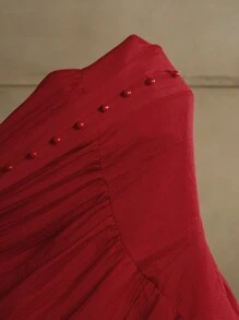 Anewsta 优雅复古白色宽松编织连衣裙女士酒红色长款女士服装 - 酒紅色 - 查看 8