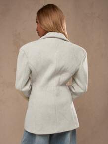 MISSGUIDED Premium Wool Blend Blazer Winter Outerwear Classic Double Button Professional Work Office Business Formal Elegant Lined Tailored Shoulder Pads - Apricot - View 2