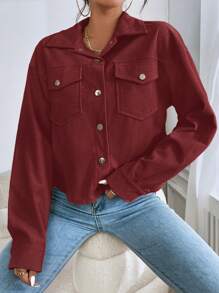 Muchica Solid Color Front Button Pocket Casual Long Sleeve Jacket