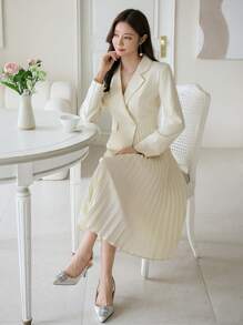 DAZY Vestido de talle medio elegante y minimalista con cuello plano, dobladillo plisado y unicolor, para la temporada de otoño