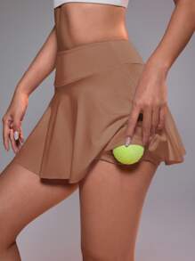 CourtClass Women's Pocket Decor Feather Ball Tennis Yoga Fitness Running Marathon Sports Skirt Athletic Skirt - Brown - View 5