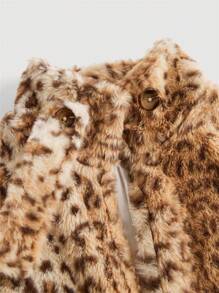 SHEIN MOD Stand Collar Leopard Print Thermal Lined Short Jacket, Fleece Jacket,Fur Coat,Cowgirl Jacket - Multicolor - View 3