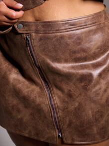 MUSERA Plus Size Faux Leather Zip Up Mini Skirt For Going Out, Sexy, Club, Party, Date Night, Vacation, Holiday, Rave, Concert, Ibiza, Festival