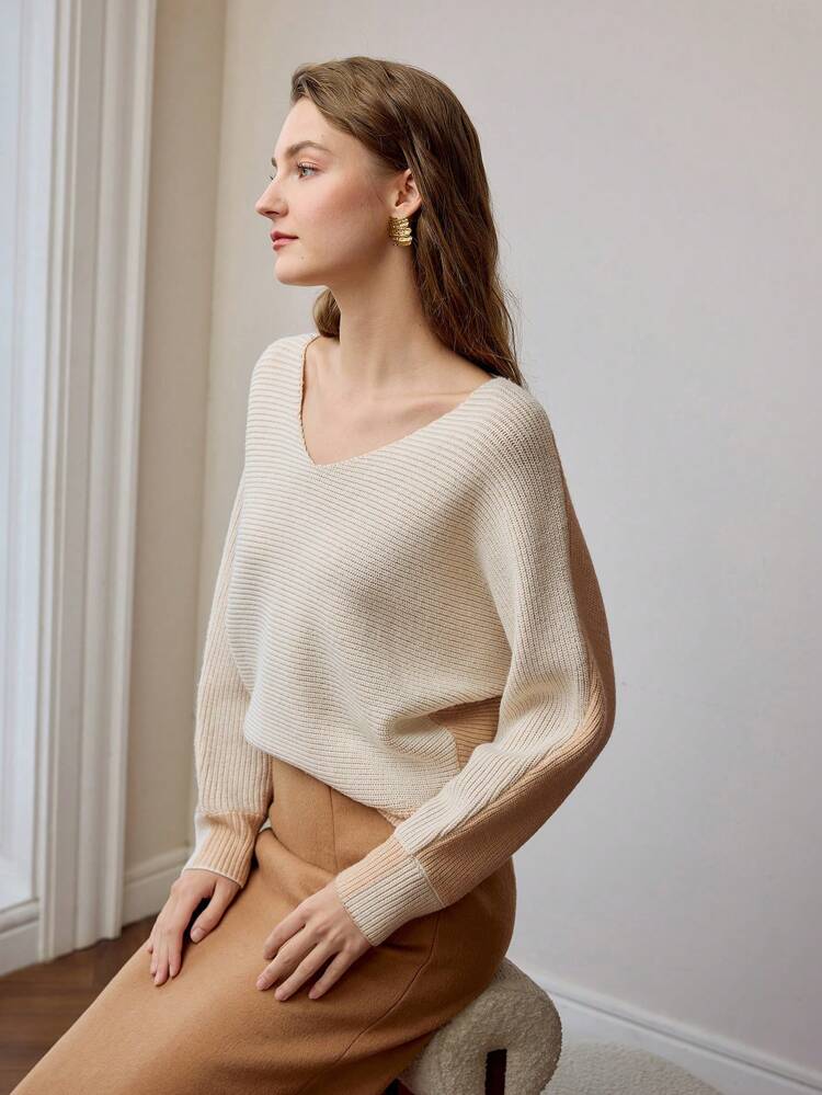SOLID V-NECK LOOSE FIT SWEATER