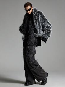 NEON BLANC Men's Loose Drop Shoulder Black And White Fluffy Long Sleeve Jacket