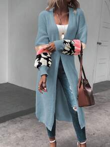 SHEIN LUNE Áo khoác cardigan dài tay họa tiết da báo hở vai thời trang thu đông cho nữ - Màu xanh bụi bặm - Xem 6