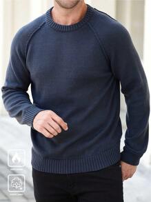 Manfinity Homme 男士休闲纯色纯色圆领插肩袖长袖套头衫，日常穿着，秋冬季，适合外出，丈夫 - 灰色 - 查看 1