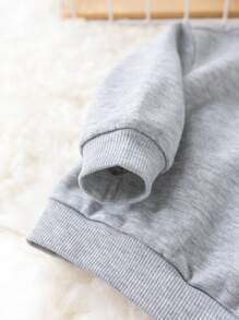 SHEIN Leap Crew Baby Girl Long Sleeve High Neck Graphic Print Loose Sweatshirt, Suitable For Outdoor And Daily Wear, Autumn/Winter - Grey - View 7