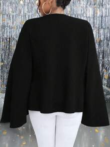 SHEIN Clasi Plus Size Solid Color Crossover Wrap Belt Cloak Sleeve Elegant Coat - Black - View 2