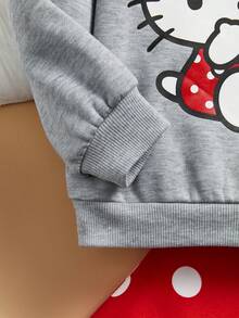 HELLO KITTY AND FRIENDS | SHEIN 年轻女孩灰色可爱休闲卡通印花运动衫和红色波尔卡圆点慢跑运动裤套装 - 紅色 - 查看 3