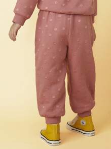 SHEIN Pantaloni casual da ragazza con tasche oblique, con ricamo a pois e coulisse, adatti per autunno/inverno, colore rosa - Rosa - Visualizzare 2