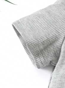 Tween Girls All-Match Solid Color Knit Jumpsuit, Streetwear Style For Spring And Summer - Grey - View 3