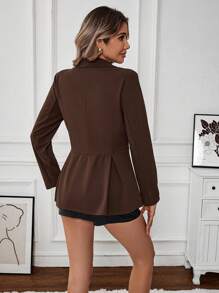 SHEIN Clasi 1 件女式休闲抽绳腰拉链长袖夹克 - 棕色 - 查看 2