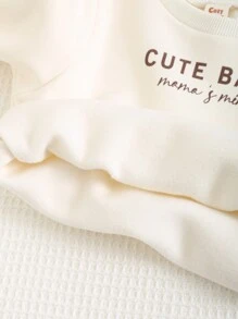 Cozy Pixies 2pcs Baby Boy Letter Print Knitted Soft Crew Neck Long Sleeve Sweater And Elastic Waist Pants Set