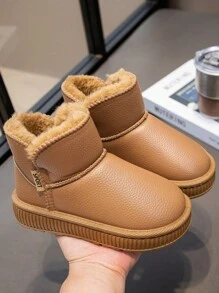 1 双幼儿男童厚底雪地靴，保暖内衬，防滑，休闲，棕色，冬季 - 棕色 - 查看 3