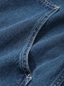 DAZY 男士休闲纯色拼布牛仔裤，适合秋季日常户外街头穿着 - 藍色 - 查看 3