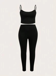 Flirla 3pcs/Set Plus Size Button Up Shirt, Camisole Tank Top And Slim Fit Pants