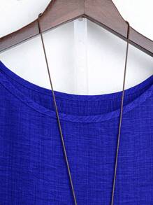 大码女式休闲纯色圆领落肩宽松衬衫，秋季 - 寶藍色 - 查看 4