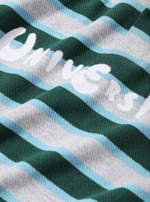 DAZY Men's Autumn Letter Print Striped Pullover Sweatshirt - Multicolor - View 6