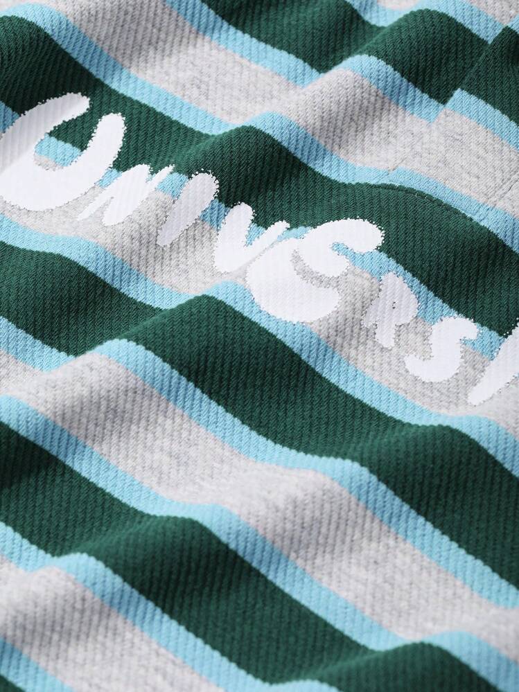 DAZY Men's Autumn Letter Print Striped Pullover Sweatshirt - Multicolor - View 6
