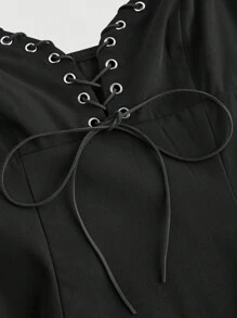 SHEIN MOD Váy cổ điển buộc dây kim loại màu đen cỡ lớn thập niên 70, Váy đi học, Váy đi chơi, Váy phong cách phương Tây, Cho mùa hè - màu đen - Xem 4