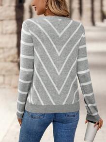 EMERY ROSE Ladies' Striped Printed Single-Breasted Casual Long Sleeve Jacket - Multicolor - View 2