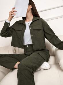 Mulvari Bộ 2 chiếc nhung kẻ thời trang hiện đại thanh lịch dành cho nữ - xanh quân đội - Xem 7