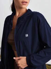 In My Nature Áo khoác ngoài trời dài tay in họa tiết cây xanh cho nữ - Xanh đậm - Xem 7