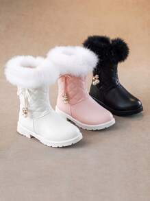 Girls' New Korean Version Thickened Warm Princess Snow Fuzzy Boots - Black - View 1