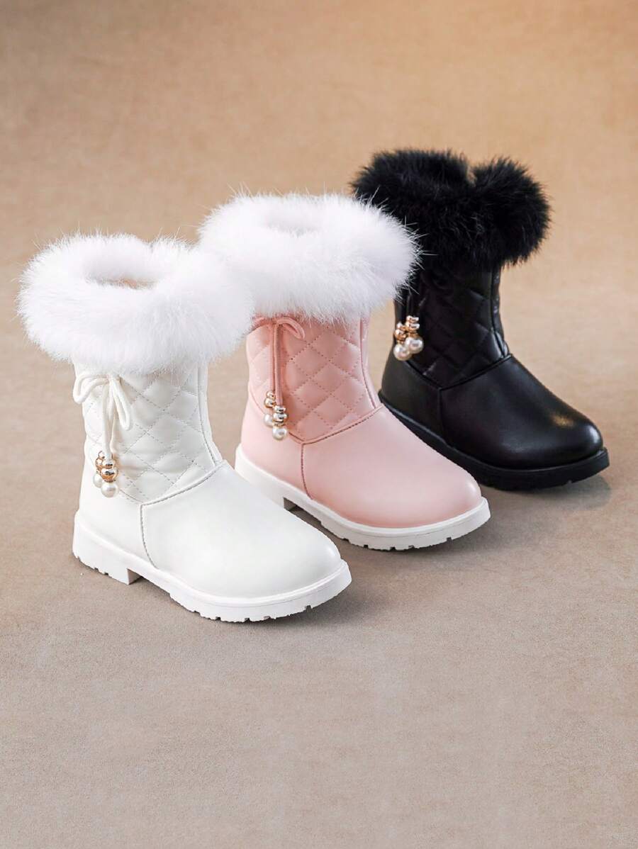 Girls' New Korean Version Thickened Warm Princess Snow Fuzzy Boots - Black - View 1