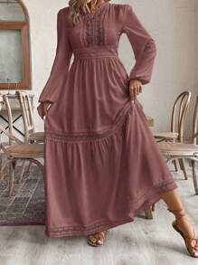 SHEIN VCAY Plus Size Women Simple Solid Color Long Sleeve Casual Dress,Beach Dress Sundress,Holiday Outfits Boho Fall - Dusty Pink - View 6