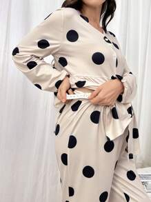 Moonlight&Mama 2pcs/Set Dot Print Long Sleeve Casual Maternity Pajama Set, Fall Winter Clothes - Multicolor - View 5