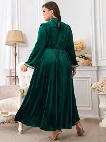 Al Najma Váy nhung thắt eo đính sequin cỡ lớn cho nữ, váy maxi chữ A thanh lịch, dành cho tiệc tối/khách dự tiệc cưới/kỷ niệm - màu xanh lá - Xem 2