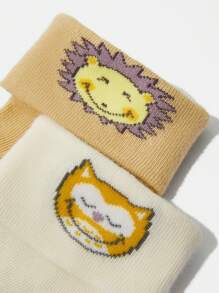 SmileyWorld® | SHEIN 2 件套棉质柔软吸水可爱卡通婴儿袜子 - 彩色 - 查看 6