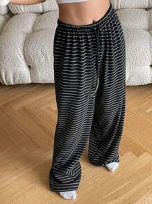 DAZY 保暖条纹宽松裤家居服、冬季睡衣 - 藏蓝色 - 查看 5