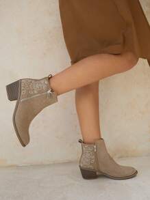 Styleloop Women's Ankle Boots And Short Boots, Suitable For Vacation, BOHO, Retro American, Bohemian, Western Style, Music Festival, Party, Christmas, Halloween Valentine's Day Holiday Travel Essential Boho - Apricot - View 4