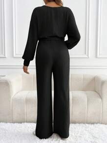 SHEIN Combinaison à manches longues pour femmes enceintes, col en V côtelé torsadé, couleur unie, pour la maternité