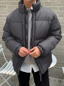 DAZY 1pc Men's Solid Color Zipper Winter Casual Padded Coat,Fall Clothes Jacket - Grey - View 3