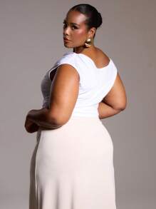 MUSERA Áo kiểu bèo nhún bất đối xứng cỡ lớn, thích hợp đi chơi, gợi cảm, dự tiệc, hẹn hò, du lịch, lễ hội, tiệc tưng bừng, hòa nhạc, Ibiza, lễ hội, mùa xuân hè. - trắng - Xem 3